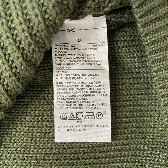 BANANA REPUBLIC Olive Green Cable Knit Turtleneck Sweater Size Medium Cotton - Picture 7 of 10